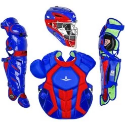 All-Star System7 Axis NOCSAE Adult Two Tone Baseball Catchers Set (Royal/Scarlet)