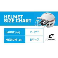 CHAMPRO HX Rise Pro Fastpitch Softball Batting Helmet With Facemask Two-Tone Glossy Finish (White/Rosegold) -Baseball Shop CHAMPRO FASTPITCH HELMET WITH FACEMASK SIZE CHART RGOLD