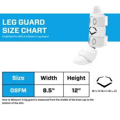 Evoshield PRO-SRZ 2.0 Left Handed Batter's Baseball Softball Leg Guard, White -Baseball Shop EvoShield Leg Guard Size Chart White