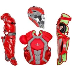 All-Star System7 Axis NOCSAE Adult Solid Color Blocking Baseball Catchers Set (Scarlet)