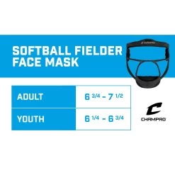 Champro Rampage Defensive Fielders Fastpitch Softball Adult Face Mask Ultra Lightweight (Navy) -Baseball Shop champrosoftballfielderfacemasksizechart