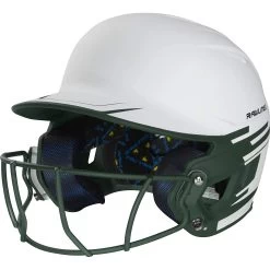 Rawlings Mach Ice Fastpitch Softball Batting Helmet With Face Guard (White/Dark Green)